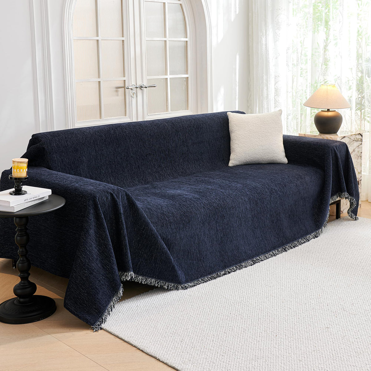 MYSKY HOME Couch Cover for Dogs, Washable Couch Covers, Non Slip Sofa Cover, Couch Cover 2 Cushion Sofa Dogs Furniture Protector with Tassels, Chenille Sofa Slipcover for Pets, 71"x118", Dark Grey