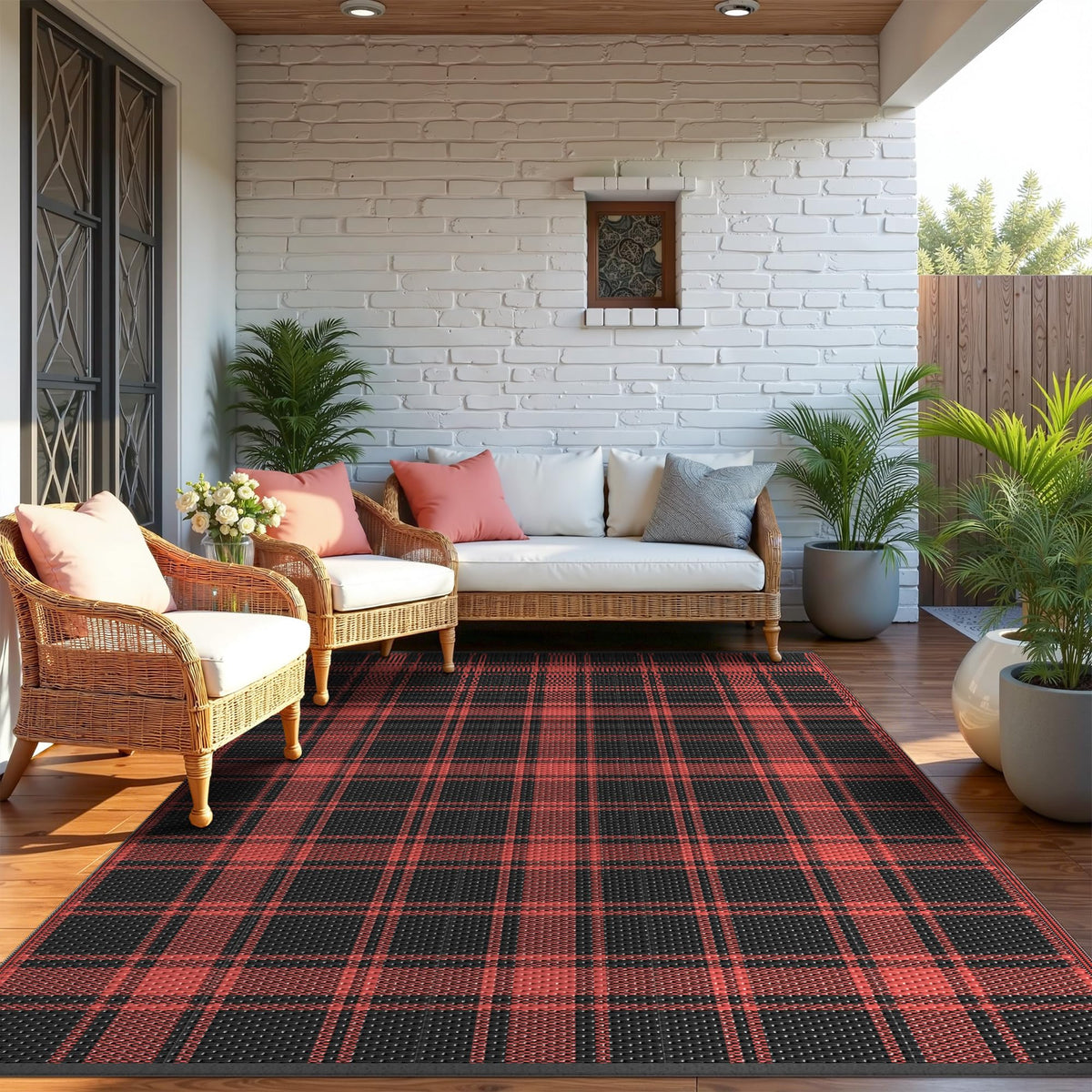 GENIMO Outdoor Rug, Waterproof Plastic Rugs for Patio, 5'x8' Black Grey