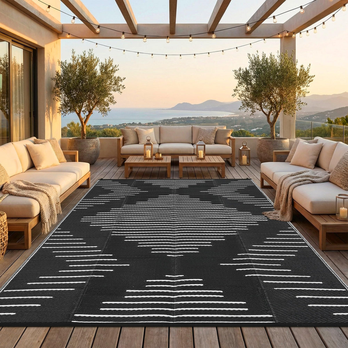 Garvee 10x14 Outdoor Rugs Waterproof for Patio Grey White