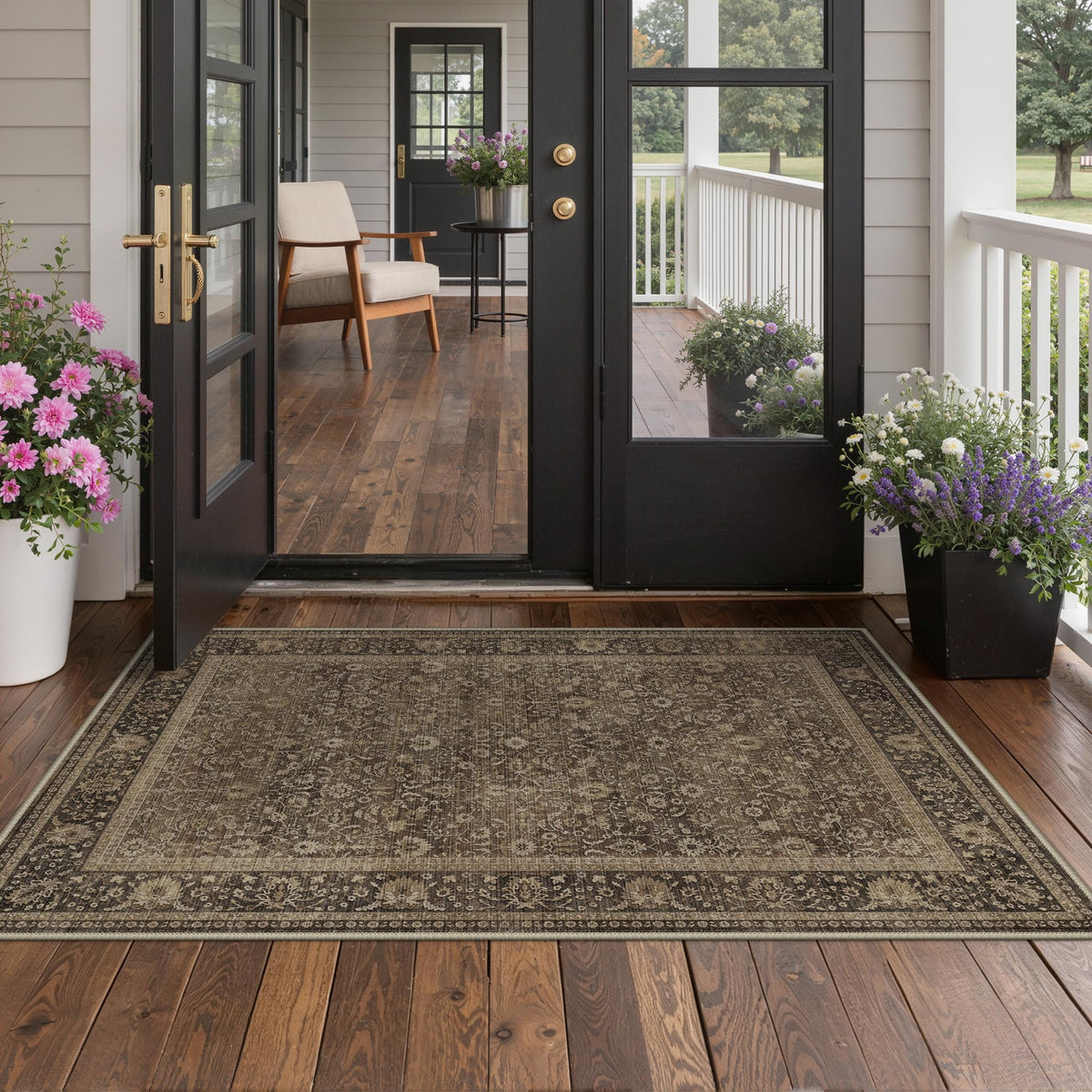GENIMO 5x8 Outdoor Rug, Washable for Patio and Deck, Light Blue