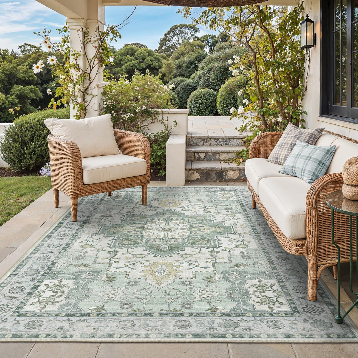 GENIMO 5x8 Outdoor Rug, Washable for Patio and Deck, Light Blue