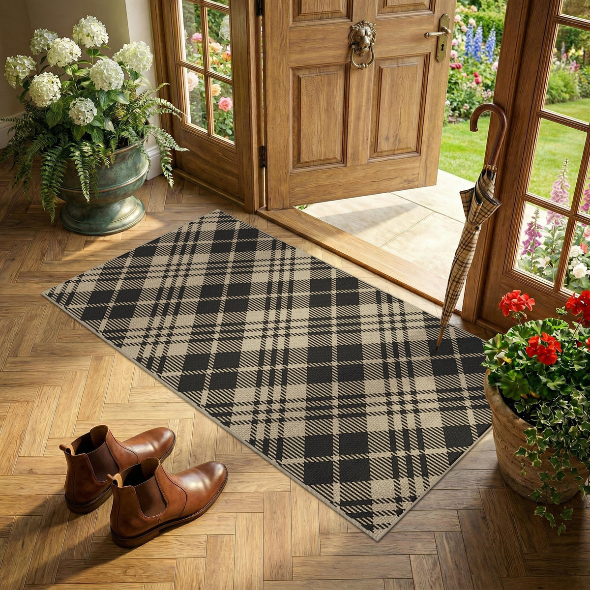 JTJ Easy Jute 3x5 Outdoor Rug for Front Porch, Washable Sage Green Plaid