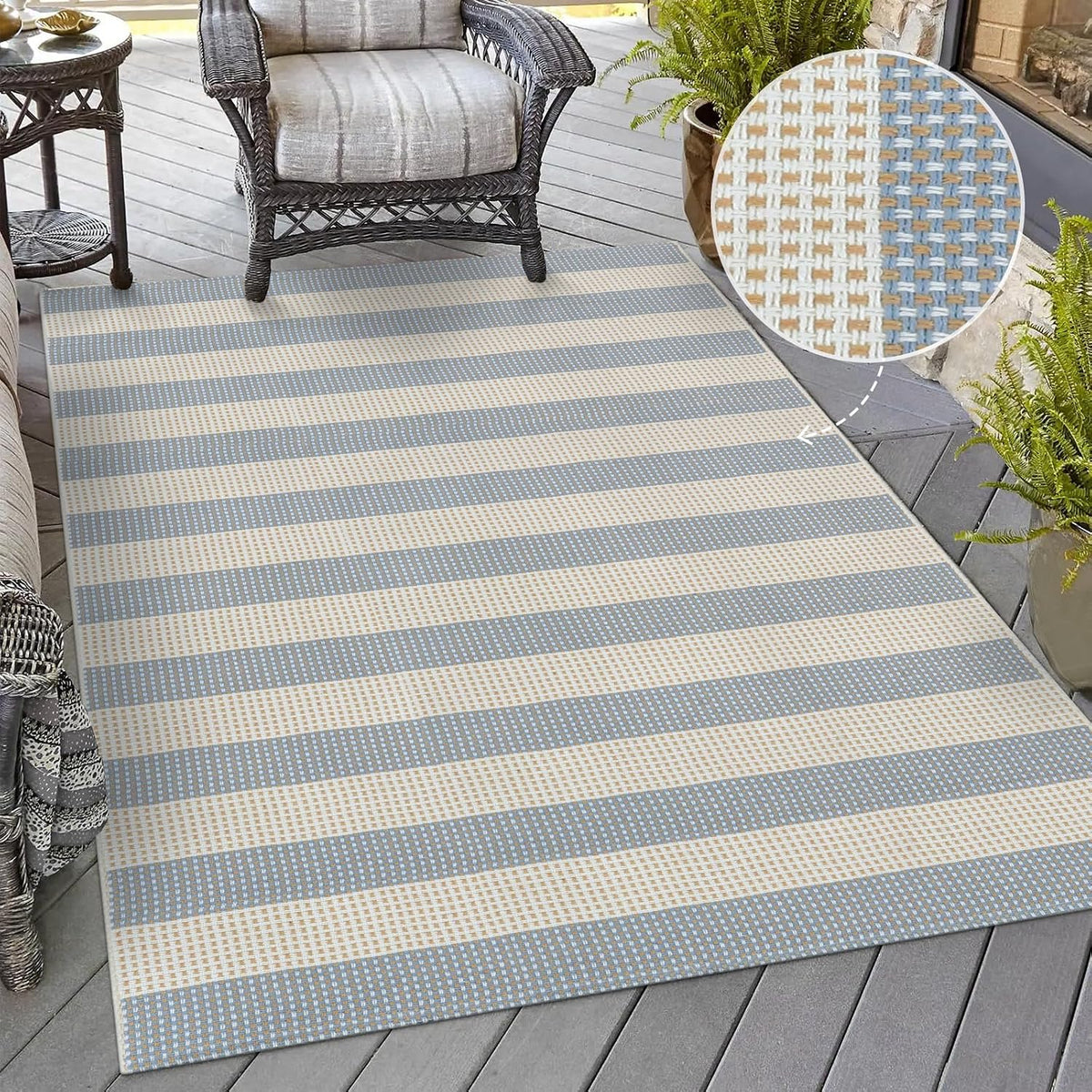 OJIA Washable Area Rug 4'x6', Striped Indoor Outdoor Rugs Patio Camping Rug