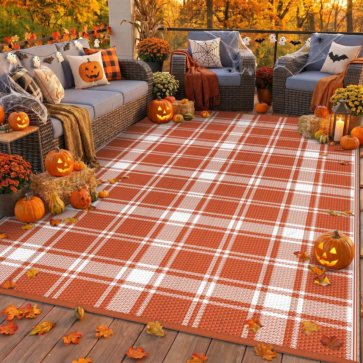 GENIMO Outdoor Rug, Waterproof Plastic Rugs for Patio, 5'x8' Black Grey