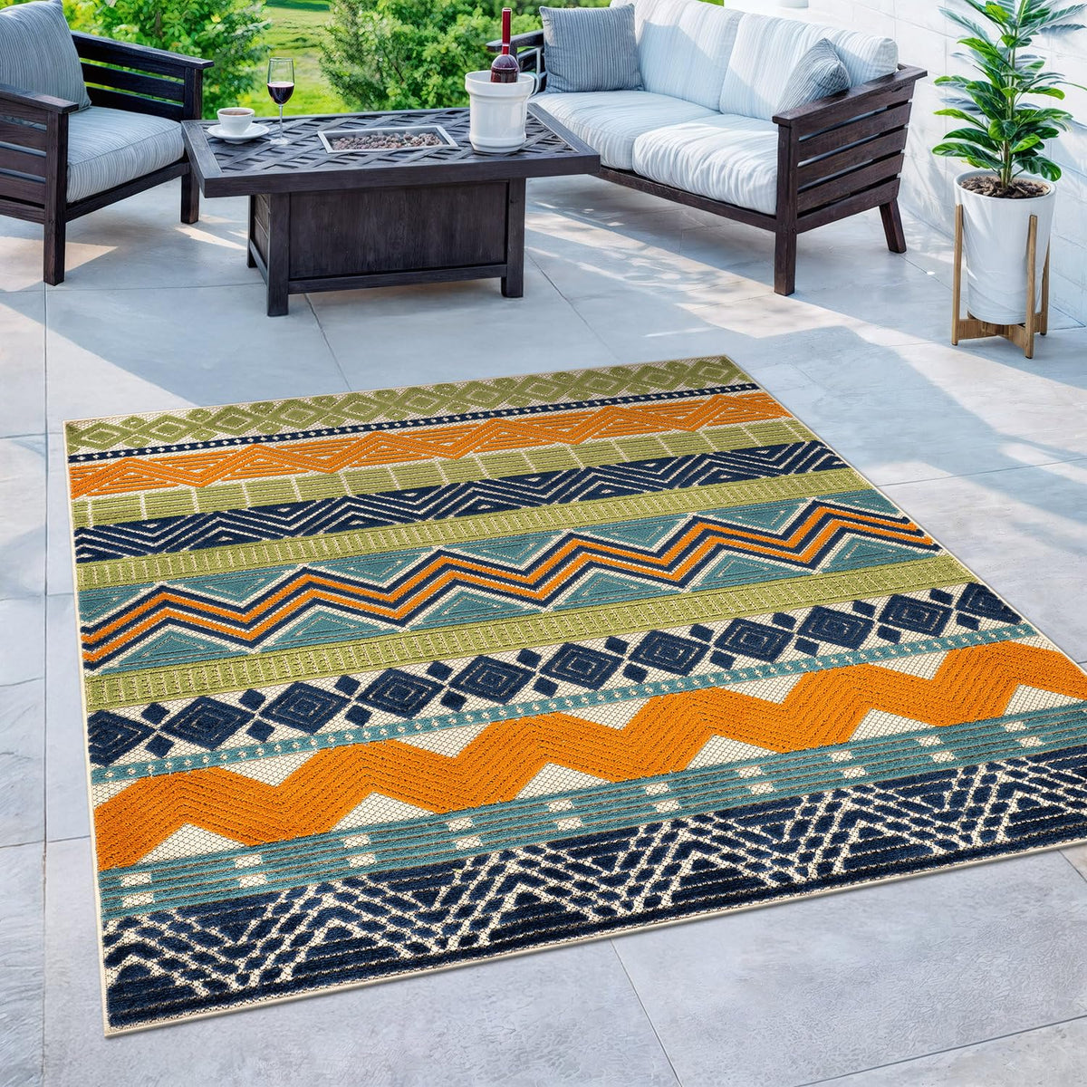 Rugshop Marbella Indoor/Outdoor Contemporary Boho Area Rug Gray 7'10" x 10'