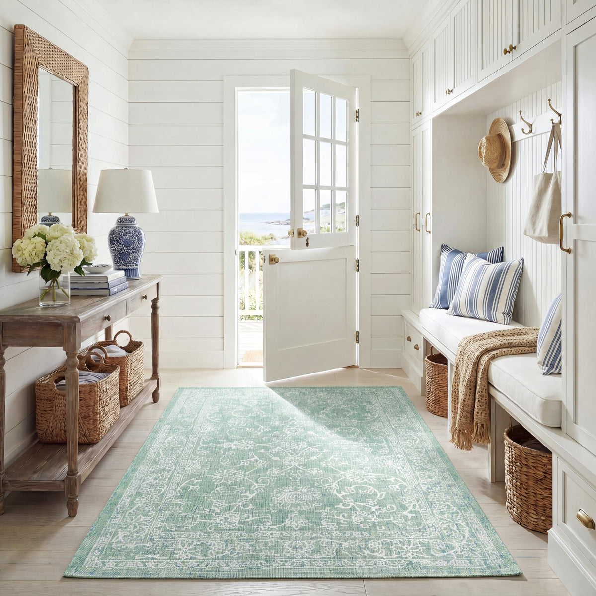 SAFAVIEH Courtyard Collection 8' x 10' Turquoise CY8680 Indoor/ Outside Waterproof Easy cleansingPatio Backyard Mudroom Area Mat