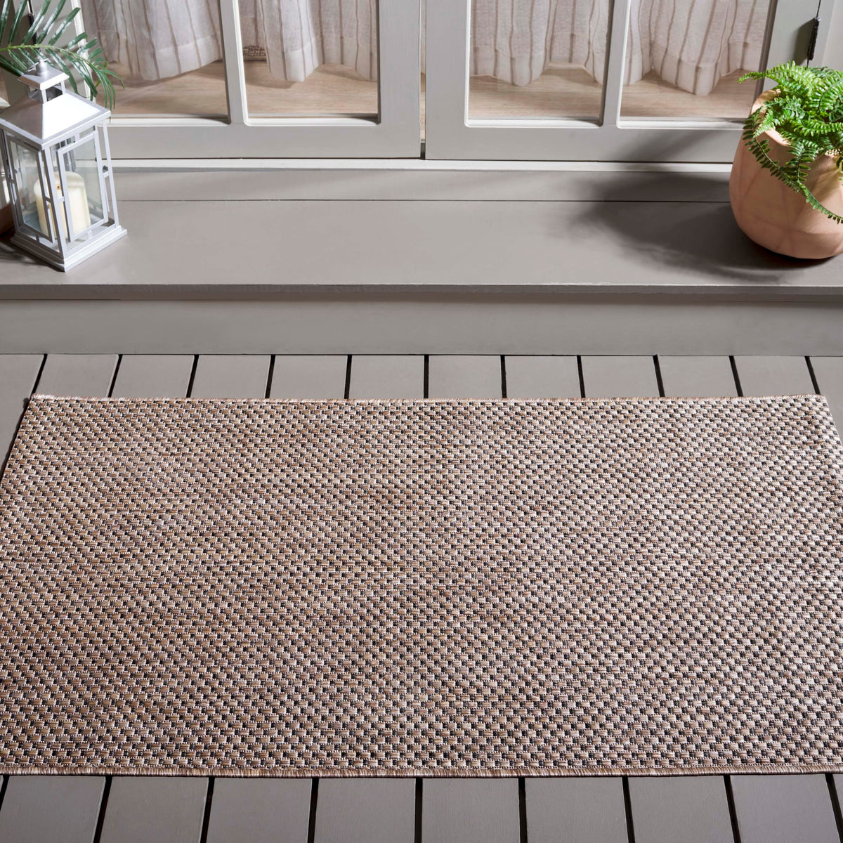 SAFAVIEH Washable Rug Outdoor Courtyard Collection - 8' x 10', Natural & Cream, Non-Shedding & Easy Cleaning, Ideal for Patio, Backyard, Mudroom, DIning Space (CY8521-03012)