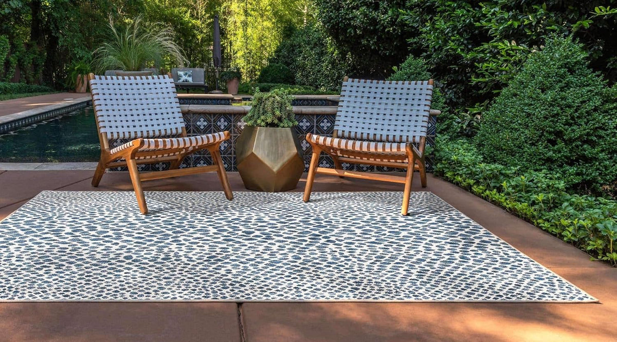 Unique Loom Outdoor Collection Area Rug - Cape Town (9' x 12' Rectangle, Blue/Ivory)
