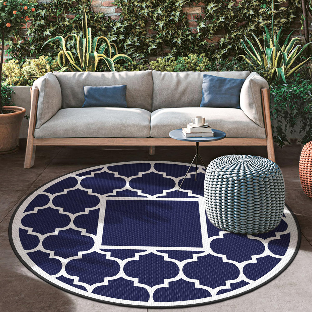 GENIMO Outdoor Rug, Waterproof Plastic Rugs for Patio, 5'x8' Blue White