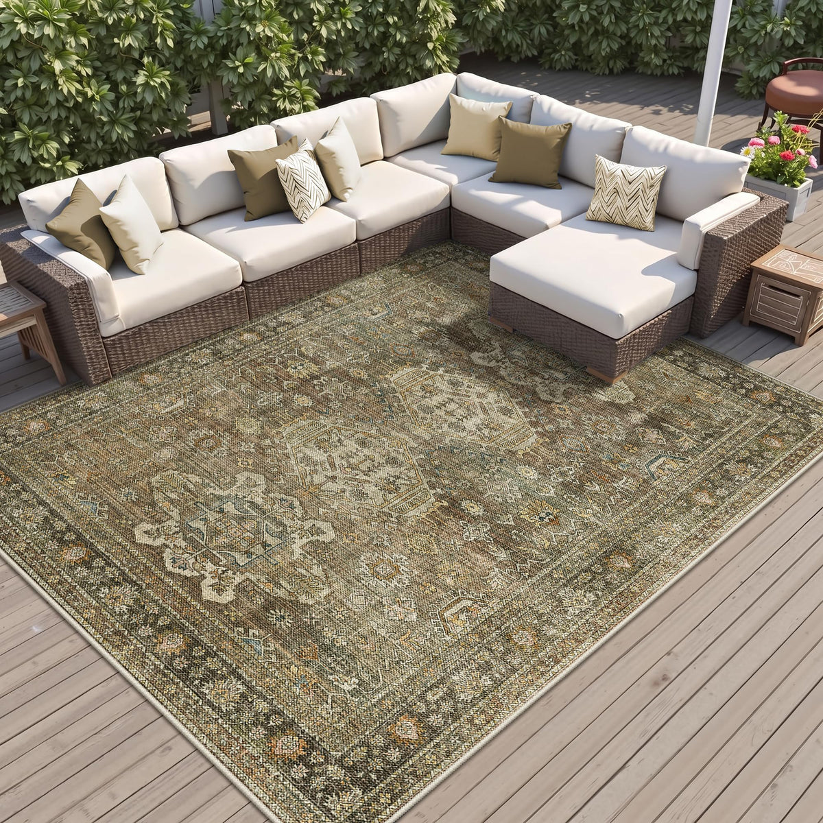 GENIMO 5x8 Outdoor Rug, Washable for Patio and Deck, Light Blue