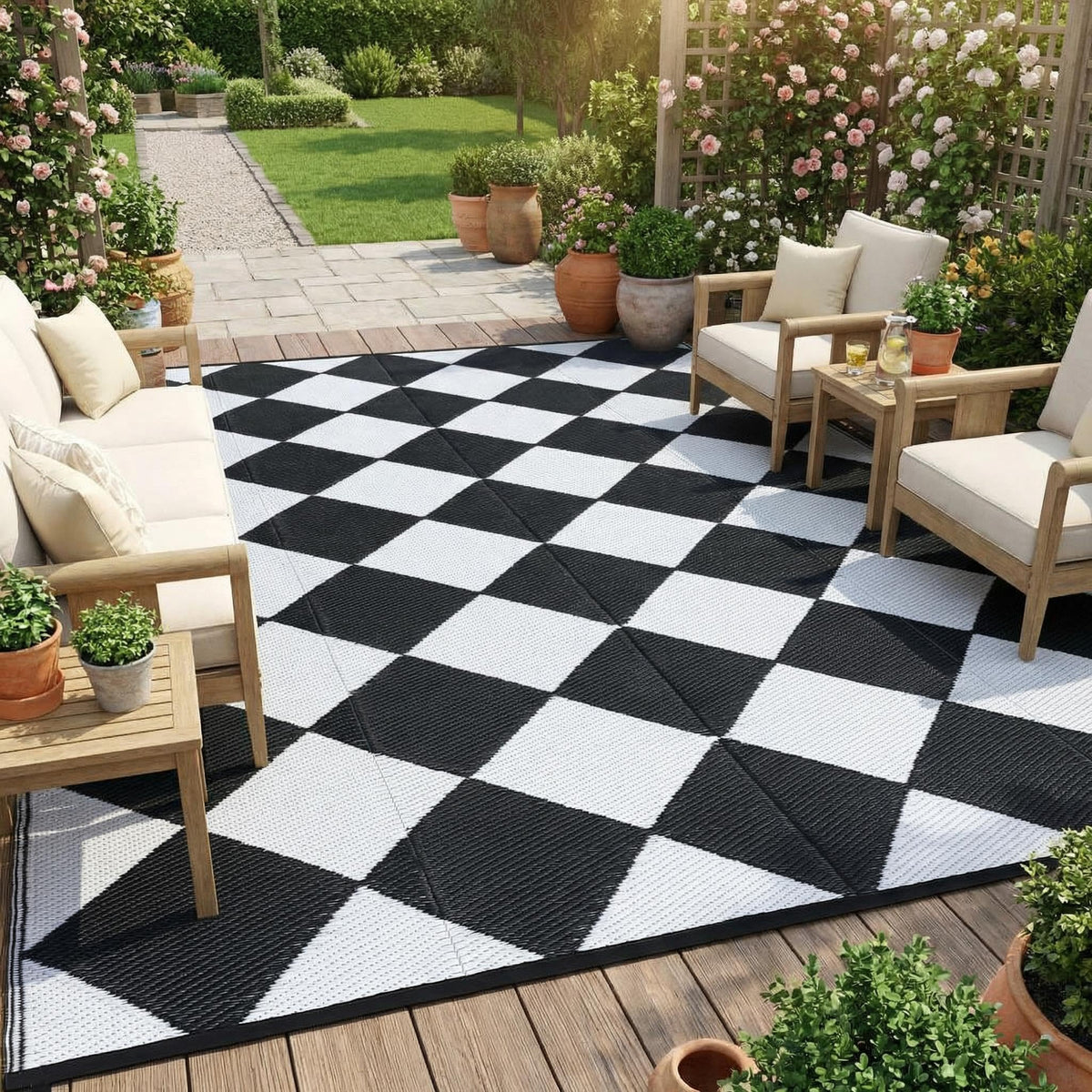 Garvee 9x12 Outdoor Patio Rug Plastic Straw Rug Waterproof Panel Grey Brown