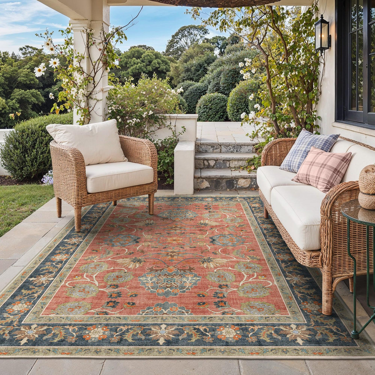 GENIMO 5x8 Outdoor Rug, Washable for Patio and Deck, Light Blue
