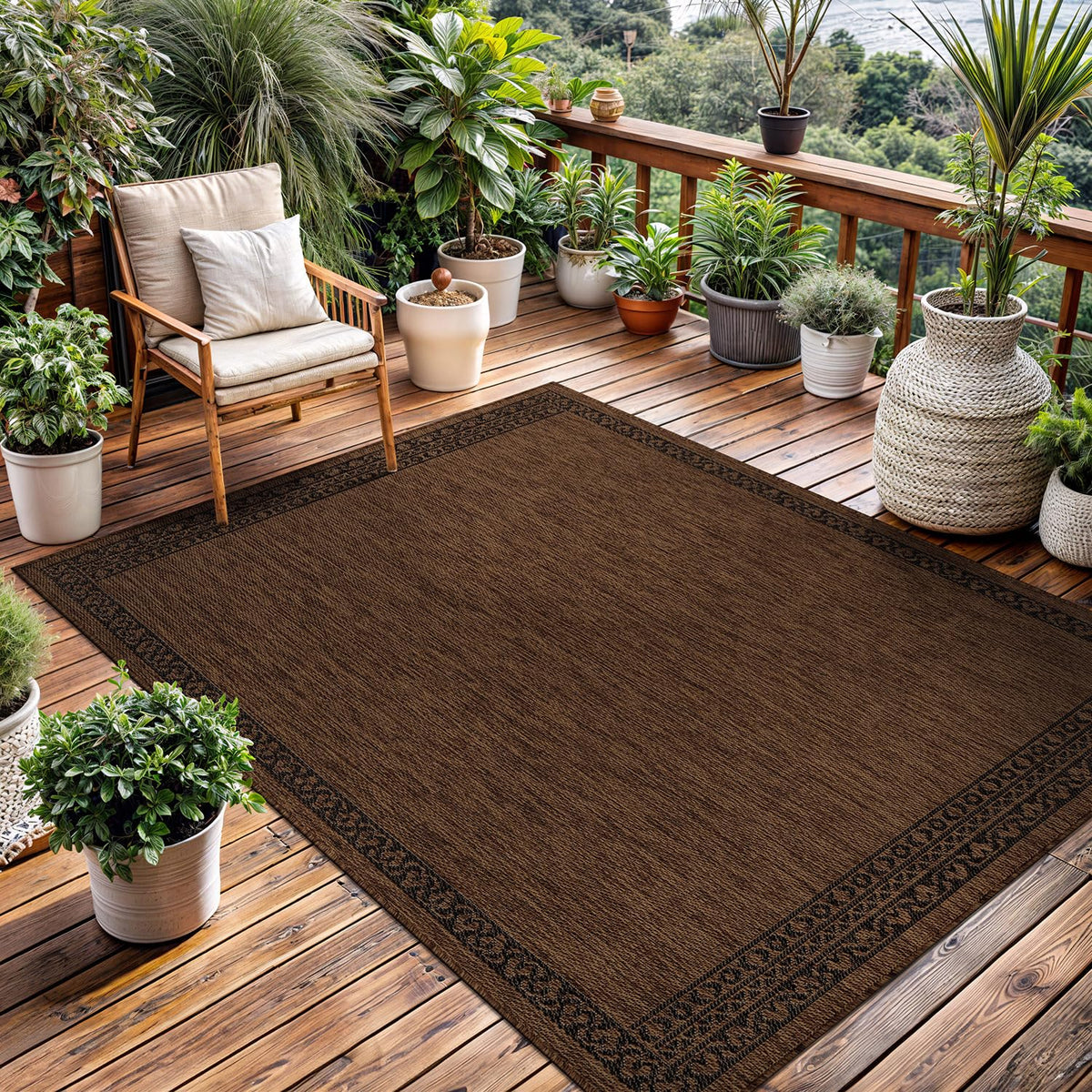 Washable Outdoor Rug 8x10 Modern Area Rugs Outdoor Carpets Bordered Pattern Non Shedding Waterproof Easy Clean Patio Deck Porch Living Room Bedroom Garden RV (8 X 10 Blue)