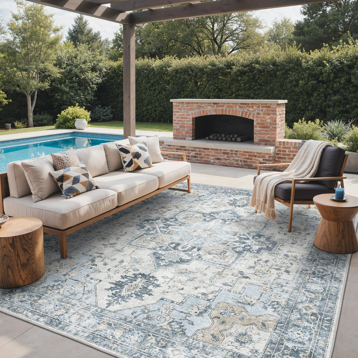 GENIMO 5x8 Outdoor Rug, Washable for Patio and Deck, Light Blue