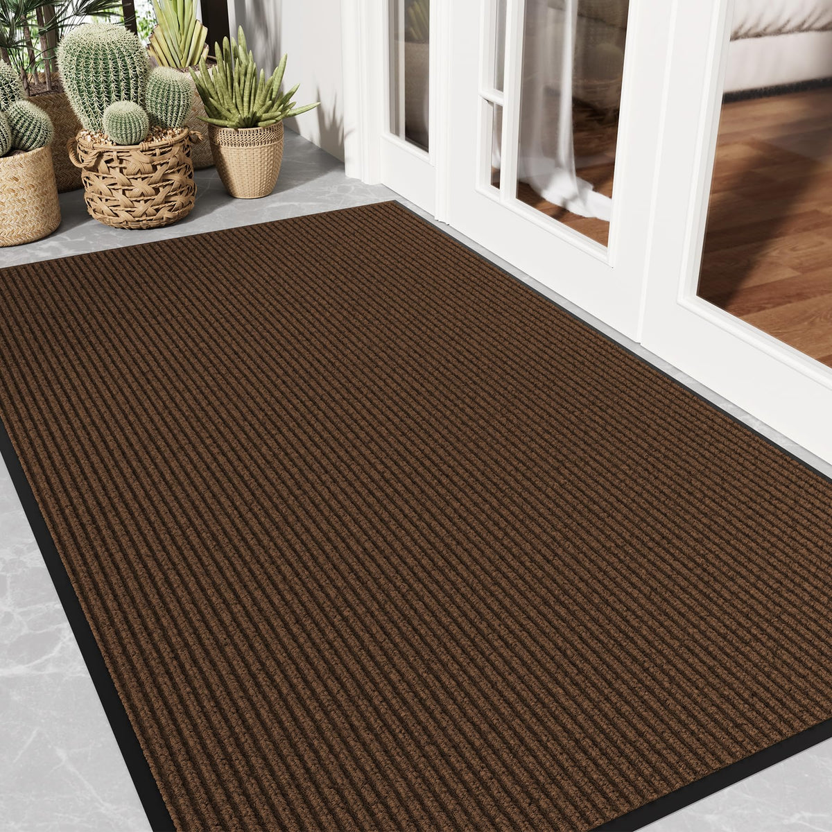 Front Door Mat, 3' x 5' Heavy Duty Door Mat Outside Entrance, Non-Slip Welcome Mat, Absorbent & Dirt Resistant, Low Profile Large Door Mats, Commercial Rugs for Entryway Indoor Outdoor, Grey