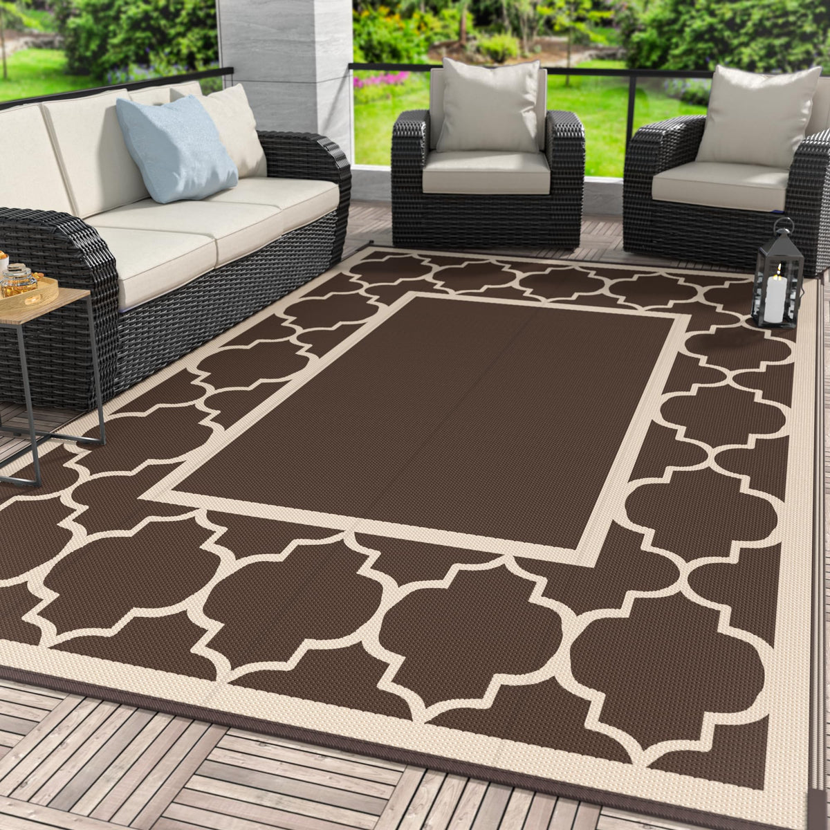 GENIMO Outdoor Rug, Waterproof Plastic Rugs for Patio, 5'x8' Blue White