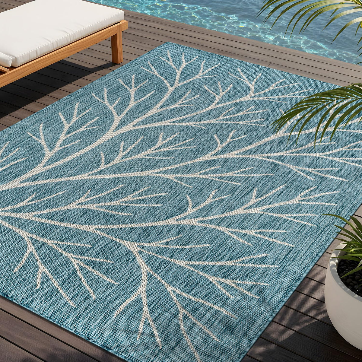 Washable Indoor Outdoor Rug 9x12 Weather Resistant Area Rugs Modern Solid for Porch Deck Balcony Backyard Patio Outside Carpet (9 X 12 Aqua Blue)