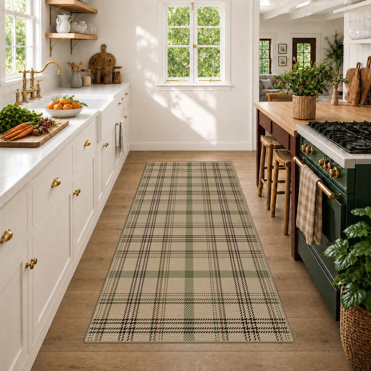 JTJ Easy Jute 3x5 Outdoor Rug for Front Porch, Washable Sage Green Plaid