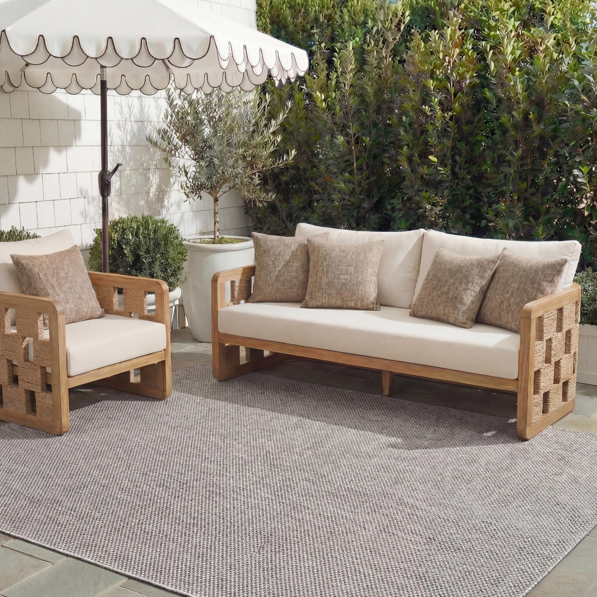 SAFAVIEH Washable Rug Outdoor Courtyard Collection - 8' x 10', Natural & Cream, Non-Shedding & Easy Cleaning, Ideal for Patio, Backyard, Mudroom, DIning Space (CY8521-03012)