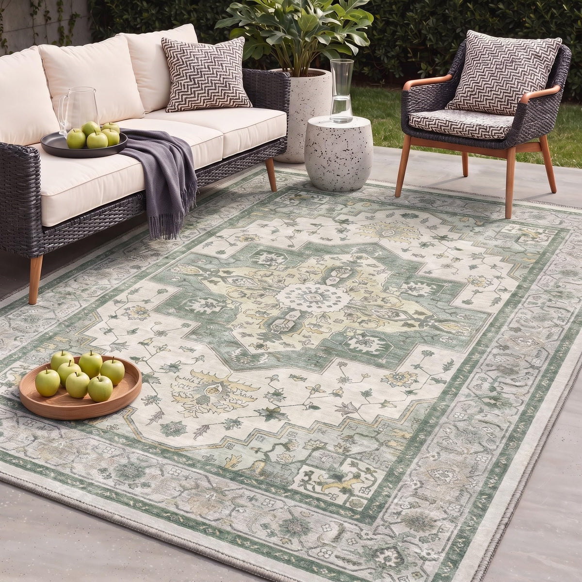 GENIMO 5x8 Outdoor Rug, Washable for Patio and Deck, Light Blue