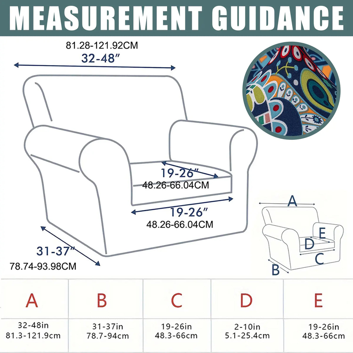 Couch Covers, Chair/Sofa Covers, Stretch, Printed,  Armchair Slipcover, Separate Couch Cushion Covers, Washable Furniture Protector for Pets