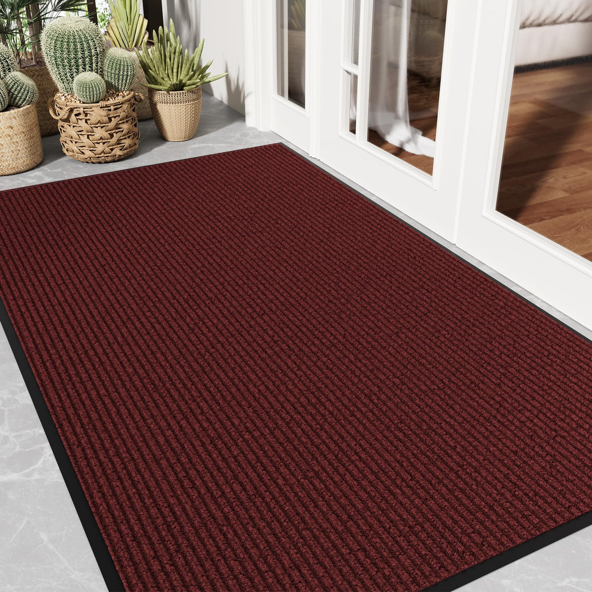 Front Door Mat, 3' x 5' Heavy Duty Door Mat Outside Entrance, Non-Slip Welcome Mat, Absorbent & Dirt Resistant, Low Profile Large Door Mats, Commercial Rugs for Entryway Indoor Outdoor, Grey
