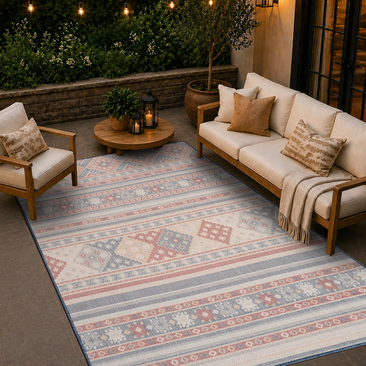 Loom&Crate Washable Indoor Outdoor Area Rug 12x15, Patio Rug, Red Orven