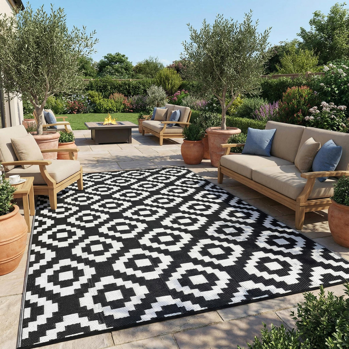 Garvee 9x12 Outdoor Patio Rug Plastic Straw Rug Waterproof Panel Grey Brown