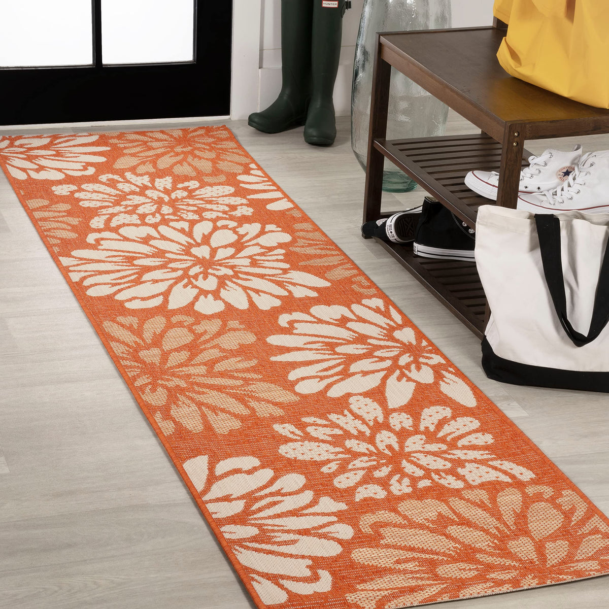 JONATHAN Y Floral Textured Weave Indoor Outdoor Area Rug 8X10 Navy/Green, Zinnia Modern for Backyard, Patio, Porch, Easy-Cleaning, High Traffic, Pet-Friendly, Non-Shedding (SMB110B-8)