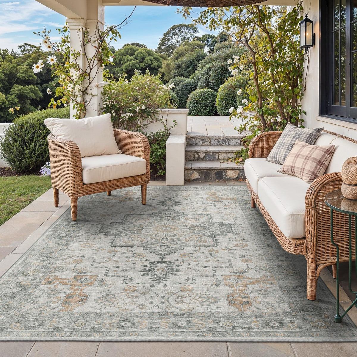 GENIMO 5x8 Outdoor Rug, Washable for Patio and Deck, Light Blue
