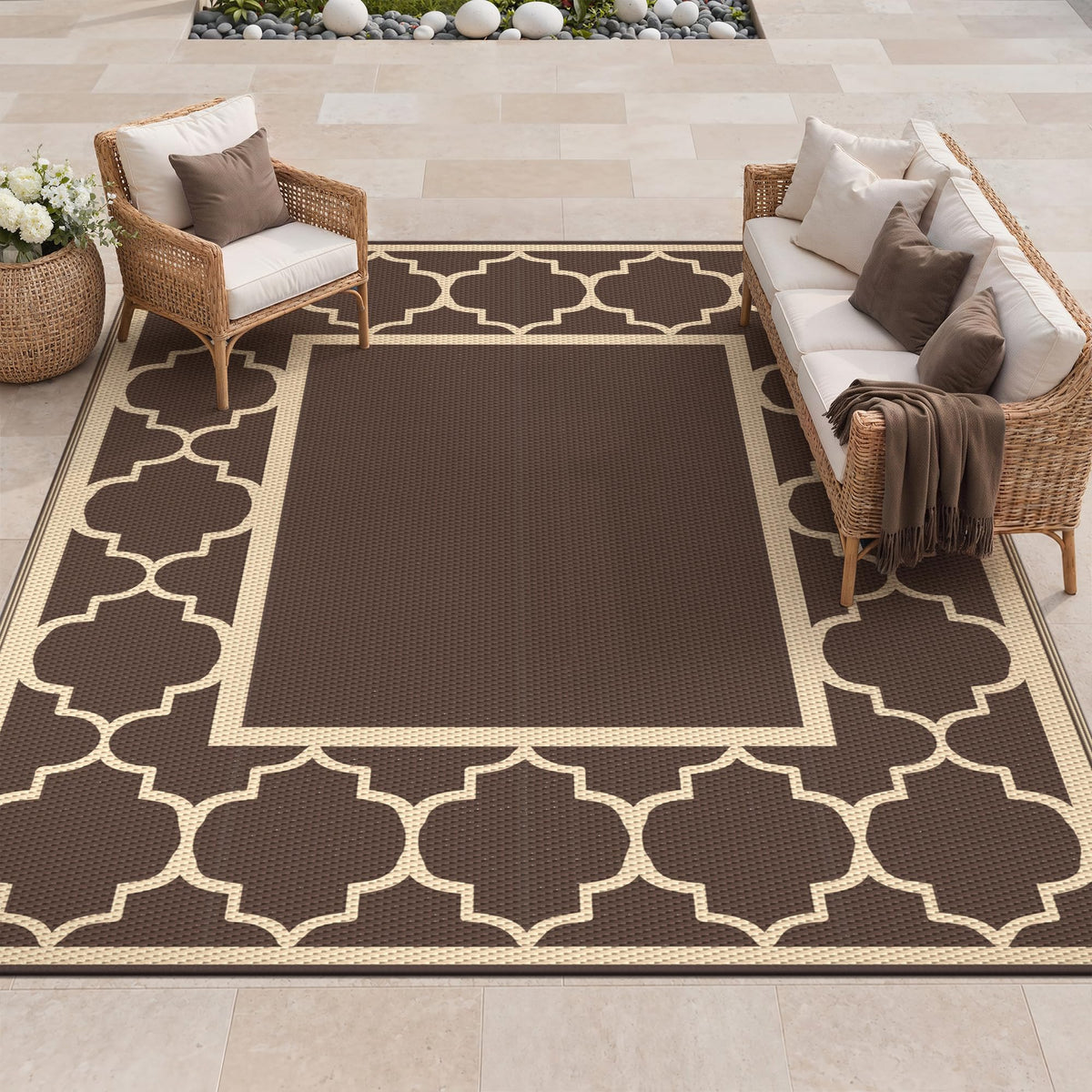 GENIMO Outdoor Rug, Waterproof Plastic Rugs for Patio, 5'x8' Blue White