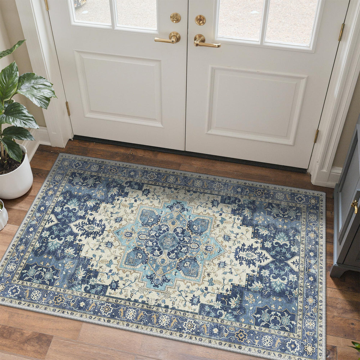 GENIMO 5x8 Outdoor Rug, Washable for Patio and Deck, Light Blue