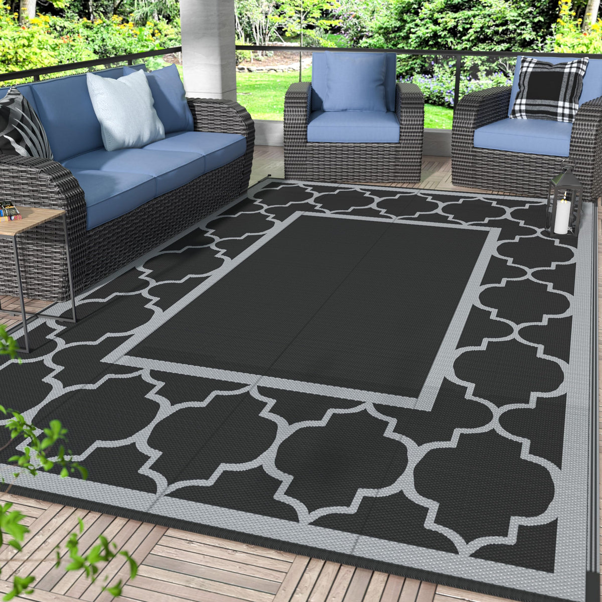 GENIMO Outdoor Rug, Waterproof Plastic Rugs for Patio, 5'x8' Blue White