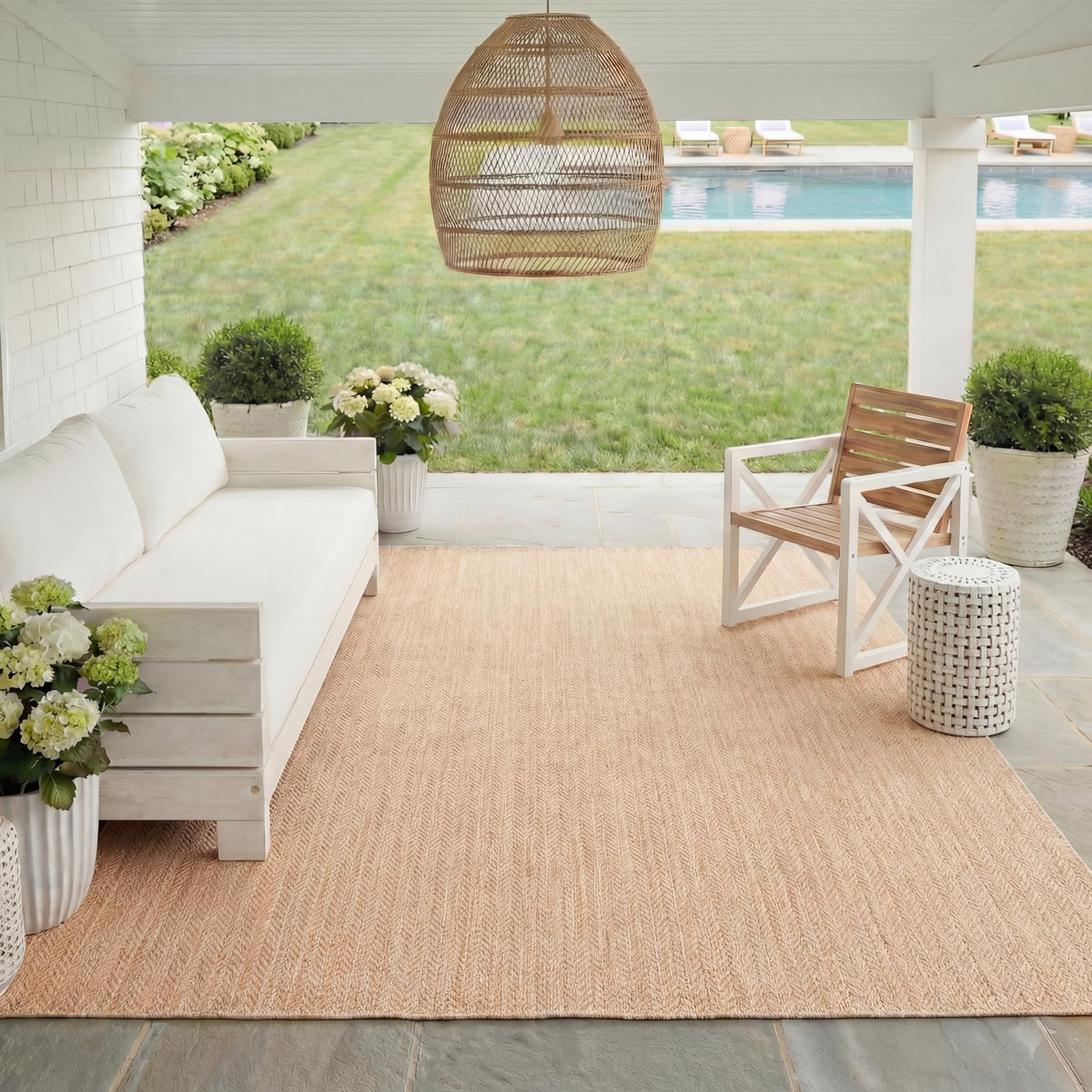 SAFAVIEH Courtyard Outdoor Area Rug 5'3"x7'7", Natural & Cream CY8022-03012