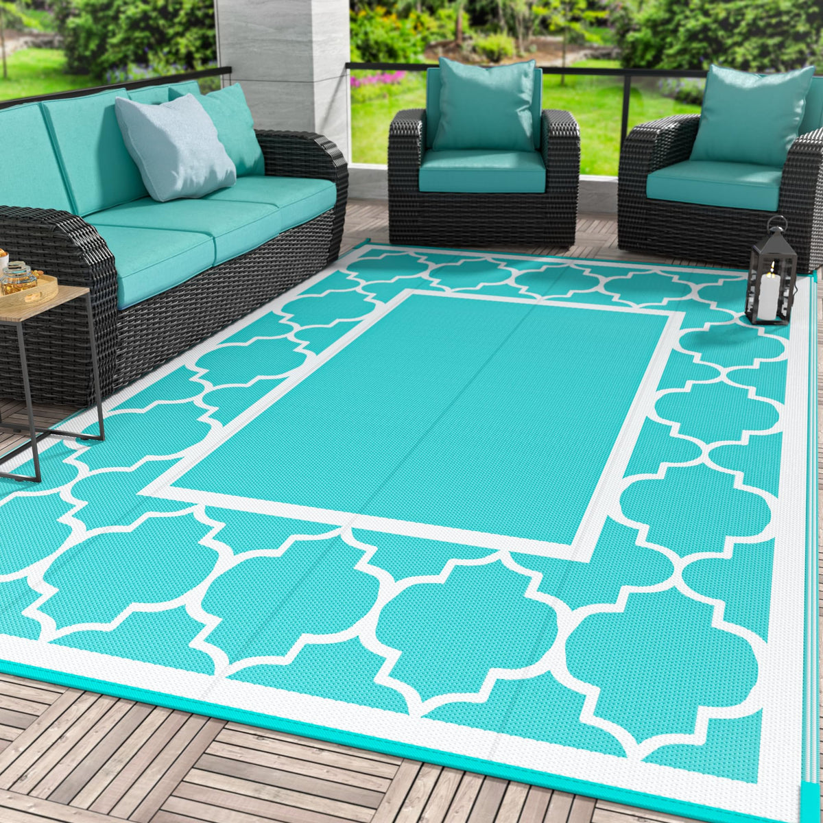 GENIMO Outdoor Rug, Waterproof Plastic Rugs for Patio, 5'x8' Blue White