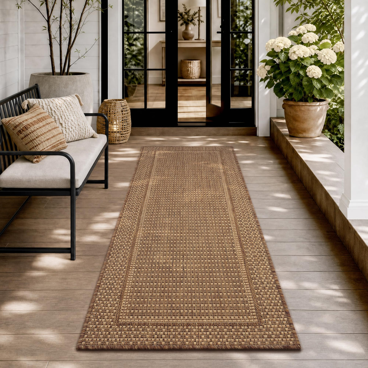 MontVoo-Outdoor Rug-Patio Rug 5x7 ft Polypropylene Indoor Outdoor Rugs Outdoor Carpet for Patio Deck Balcony Porch, Textured Weave, Durable for High Traffic, Fade-Resistant, Modern Neutral Brown