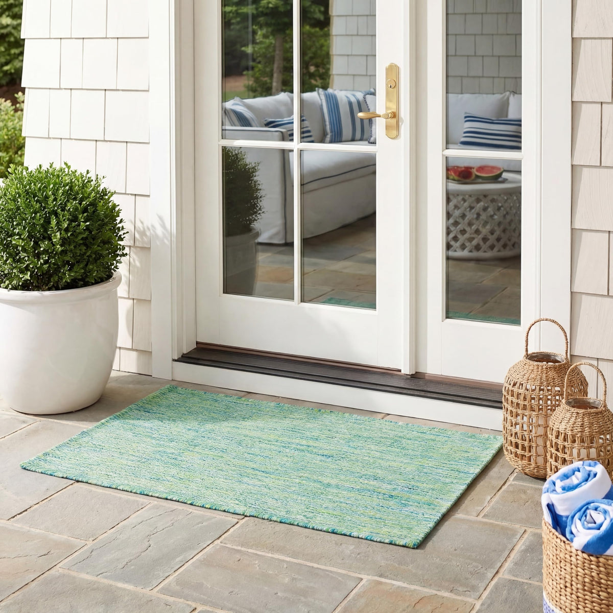 SAFAVIEH Washable Rug Outdoor Courtyard Collection - 8' x 10', Natural & Cream, Non-Shedding & Easy Cleaning, Ideal for Patio, Backyard, Mudroom, DIning Space (CY8521-03012)