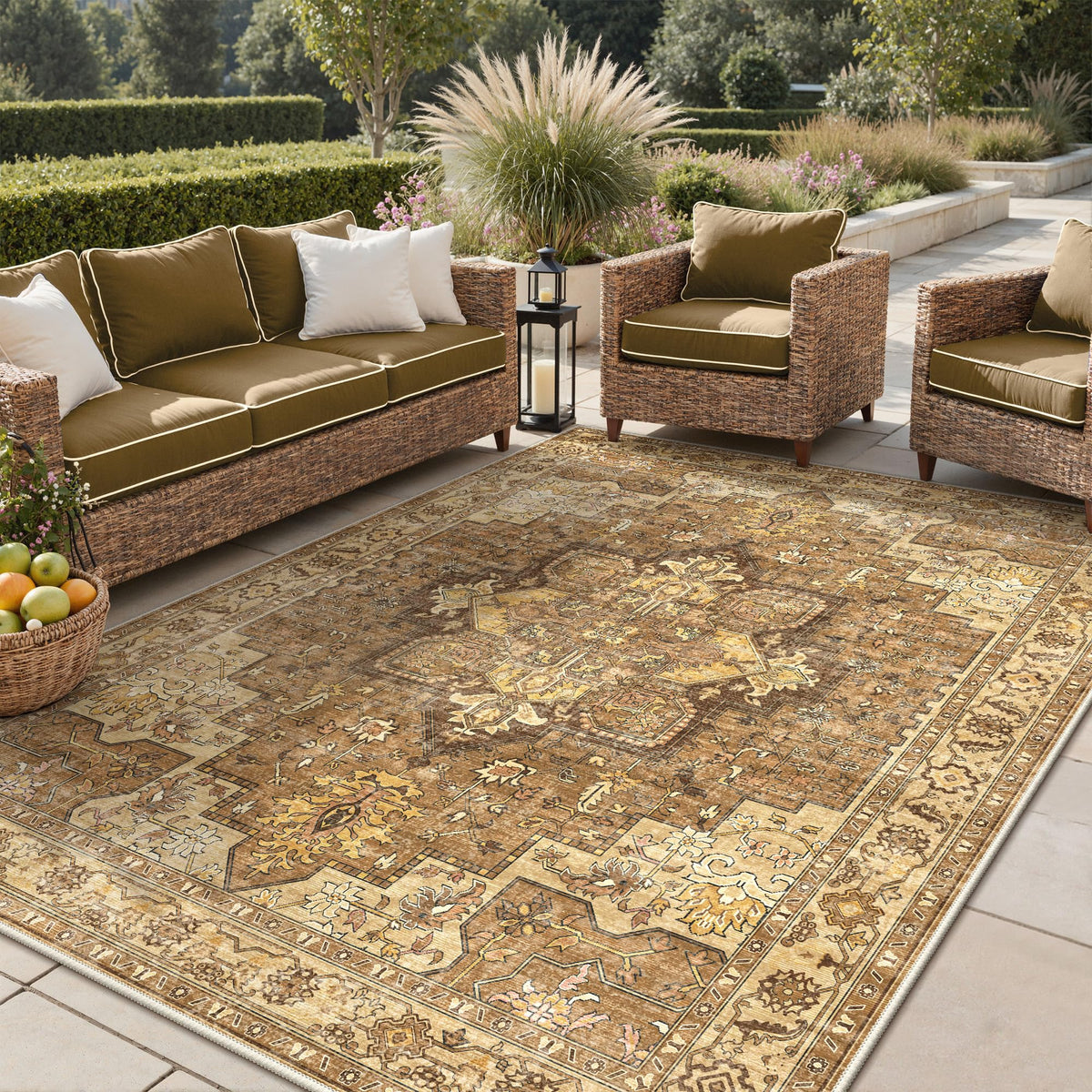 GENIMO 5x8 Outdoor Rug, Washable for Patio and Deck, Light Blue