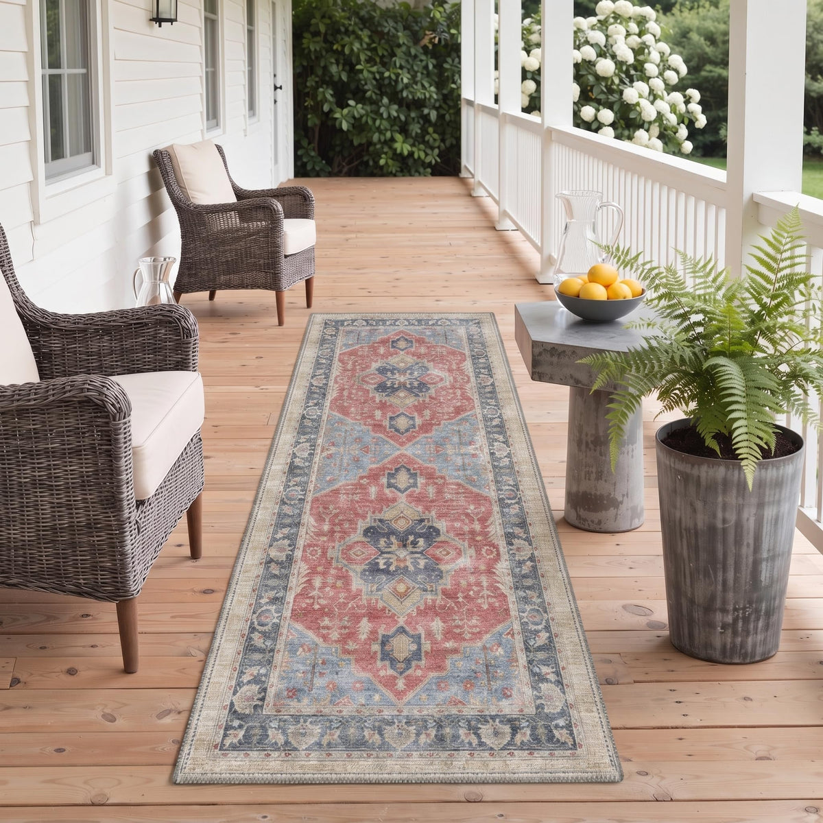 GENIMO 5x8 Outdoor Rug, Washable for Patio and Deck, Light Blue