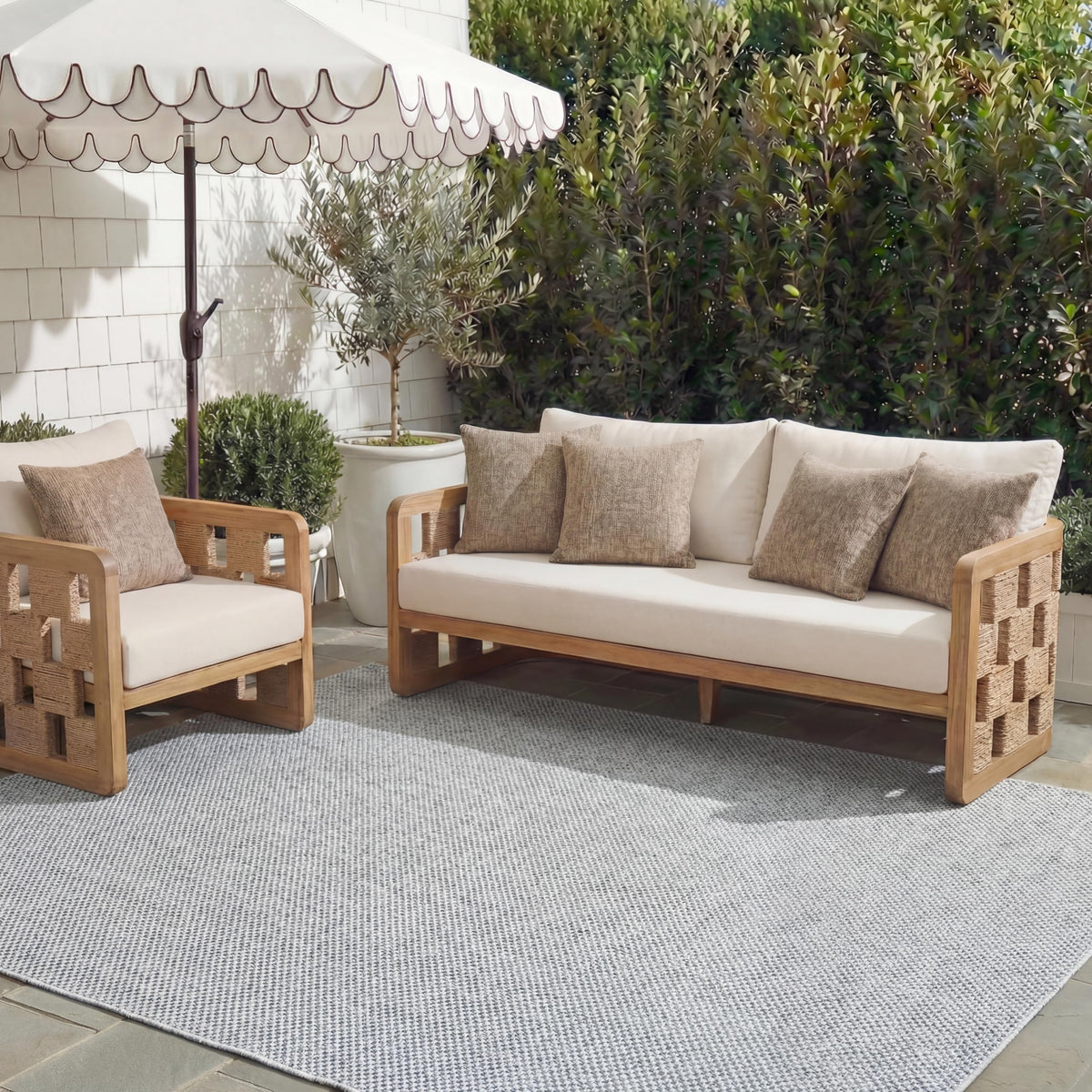 SAFAVIEH Washable Rug Outdoor Courtyard Collection - 8' x 10', Natural & Cream, Non-Shedding & Easy Cleaning, Ideal for Patio, Backyard, Mudroom, DIning Space (CY8521-03012)