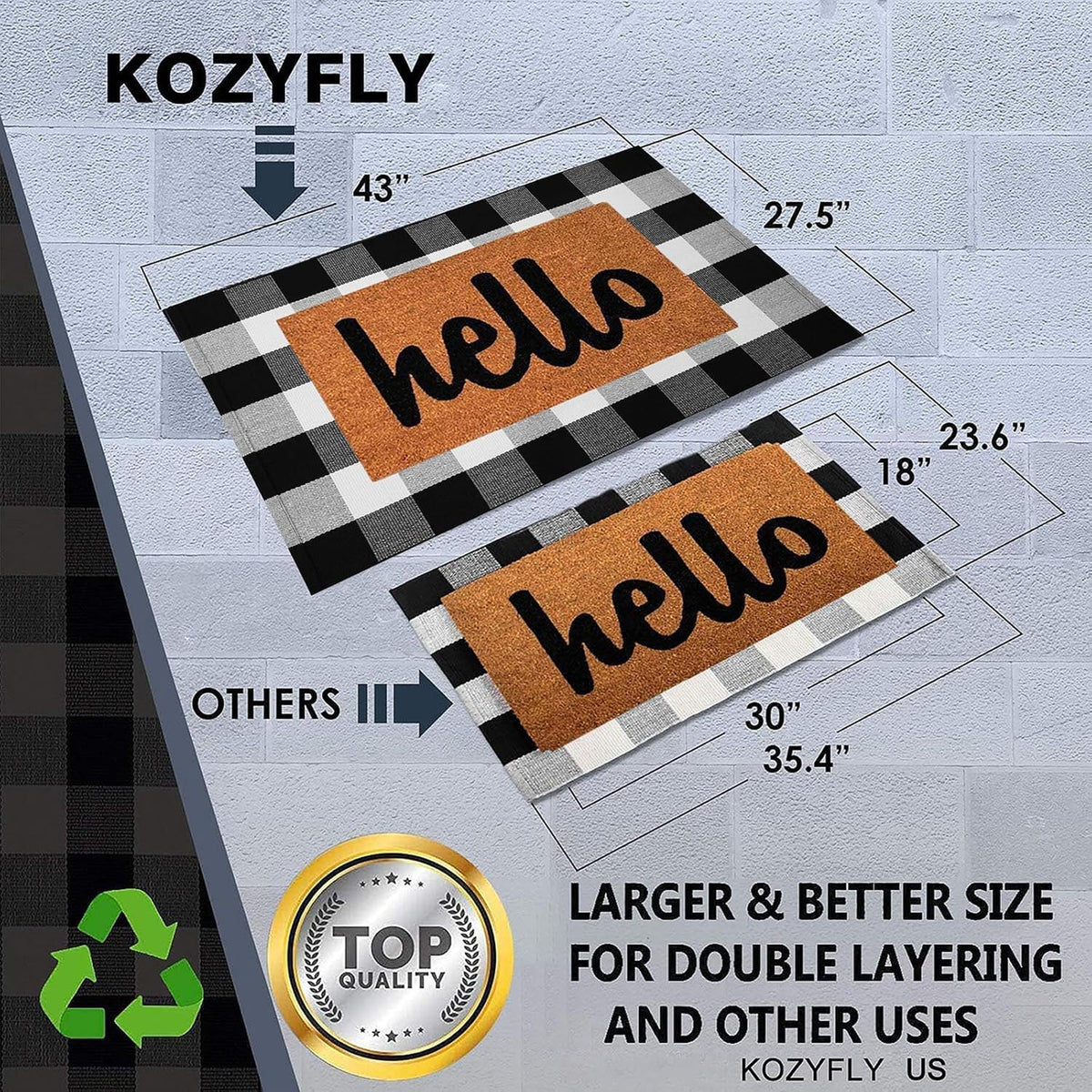 KOZYFLY Buffalo Plaid Area Rugs 27.5x43 in Black and White Checkered Rug