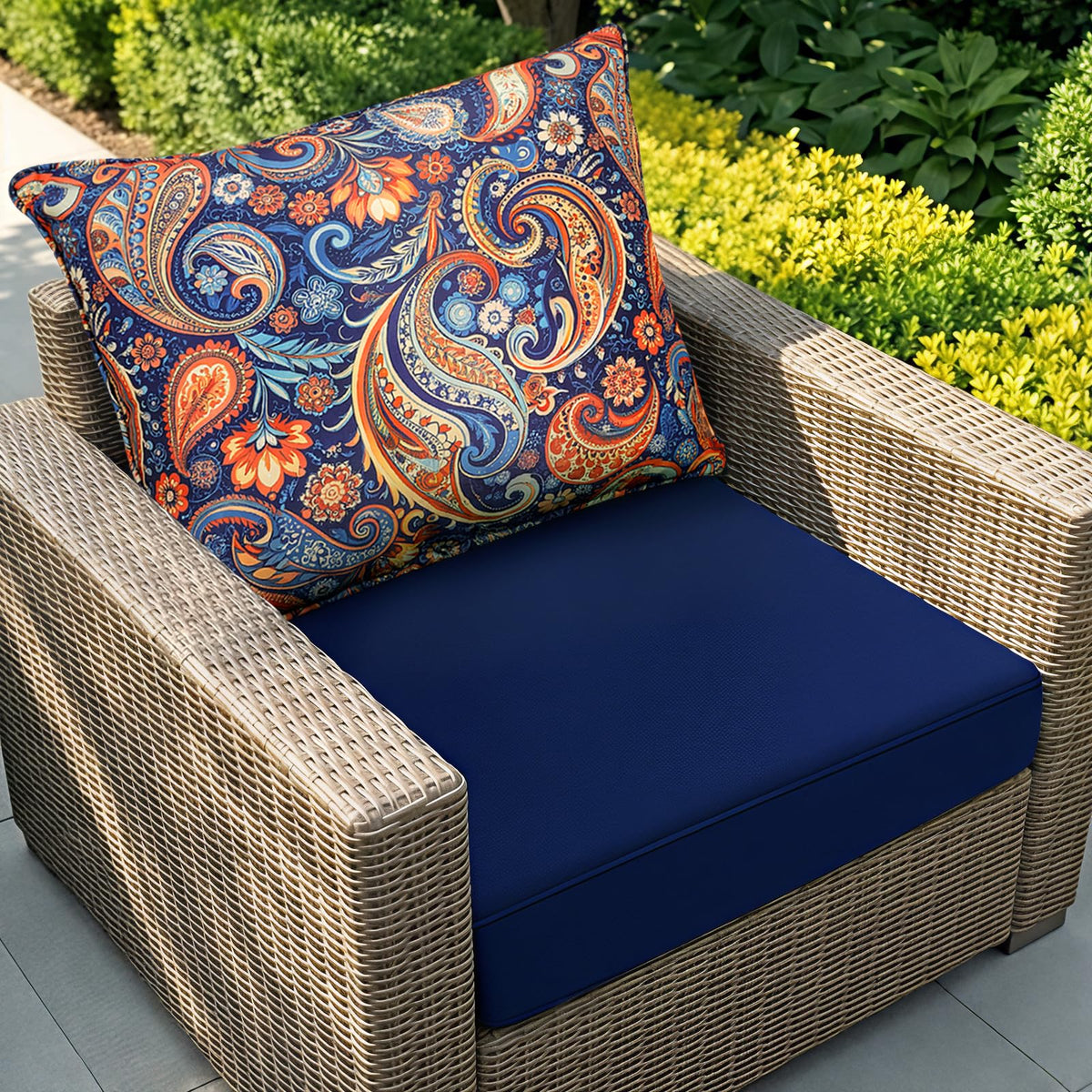 Outdoor Chair Cushion Patio Furniture Seat & Back Pillow 24 x 24 Inch Blue