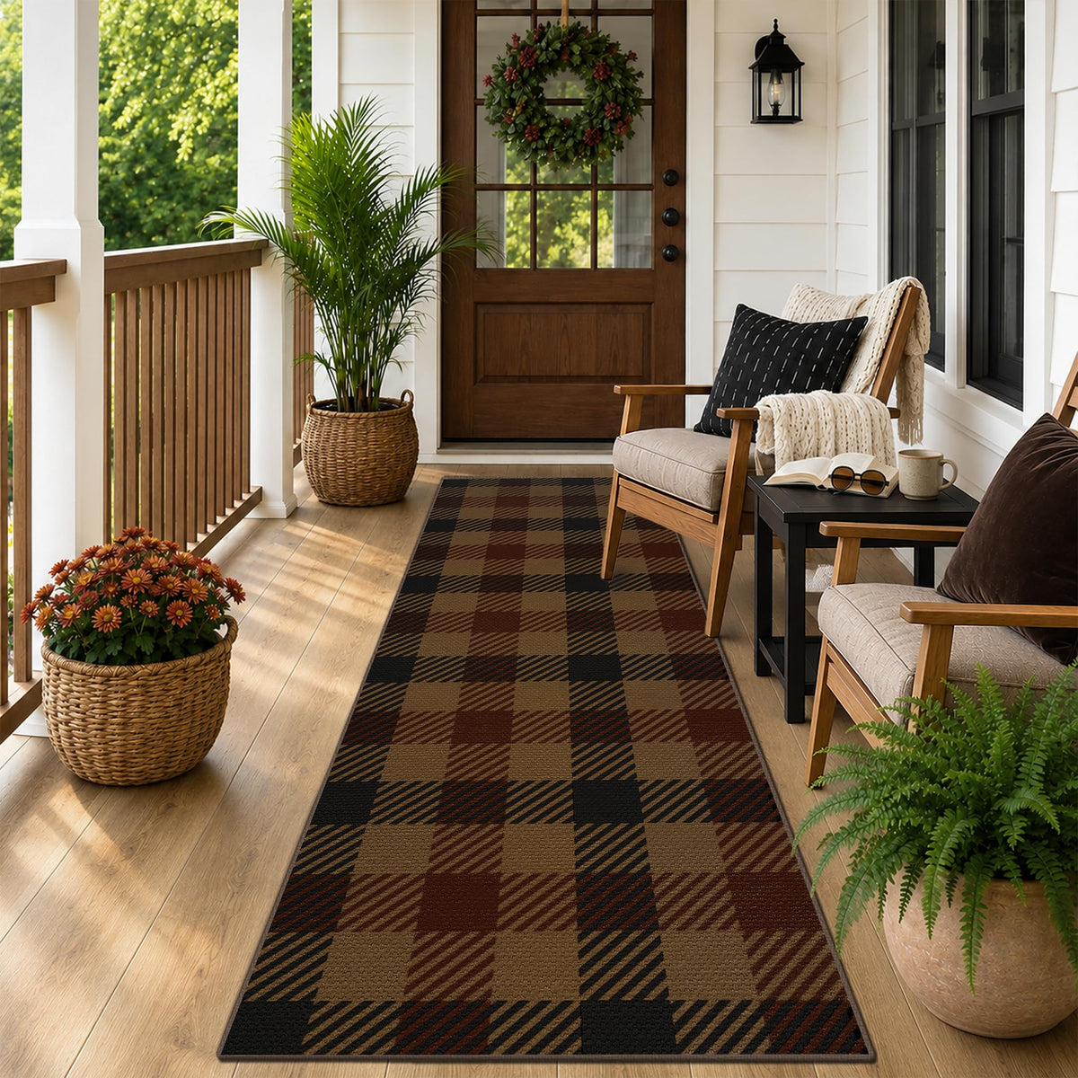 JTJ Easy Jute 3x5 Outdoor Rug for Front Porch, Washable Sage Green Plaid