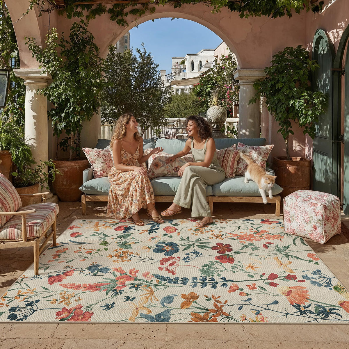 PureCozy Outdoor Paito Rug 8x10 Easy Jute Neutral Area Rug Washable Carpet