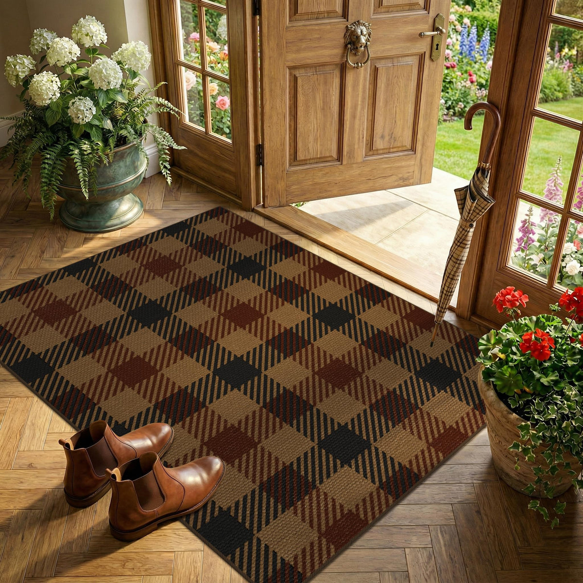 JTJ Easy Jute 3x5 Outdoor Rug for Front Porch, Washable Sage Green Plaid