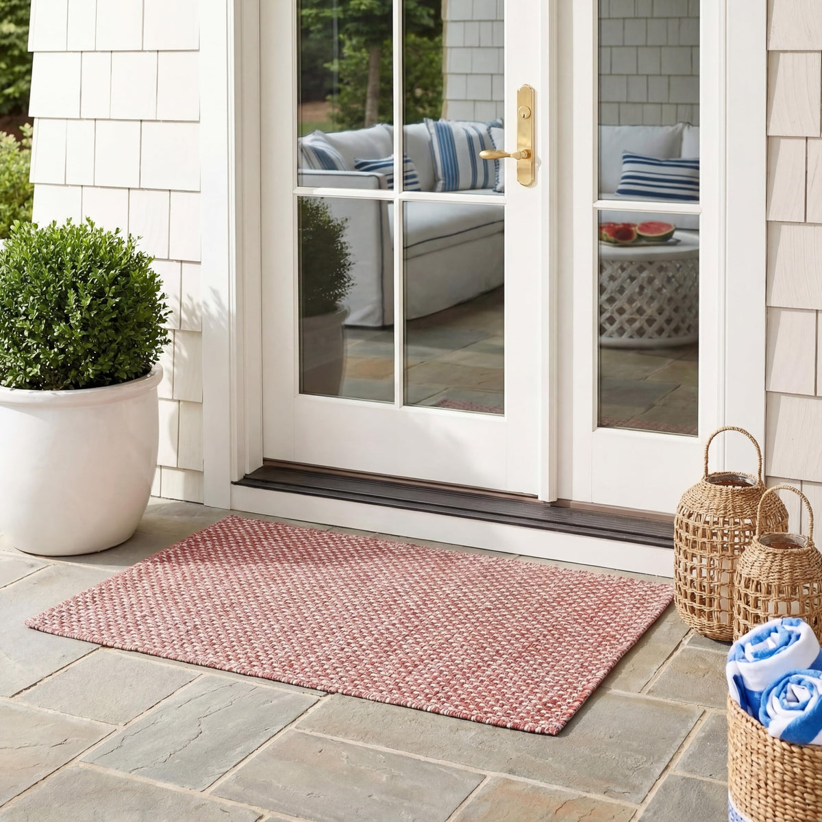 SAFAVIEH Washable Rug Outdoor Courtyard Collection - 8' x 10', Natural & Cream, Non-Shedding & Easy Cleaning, Ideal for Patio, Backyard, Mudroom, DIning Space (CY8521-03012)
