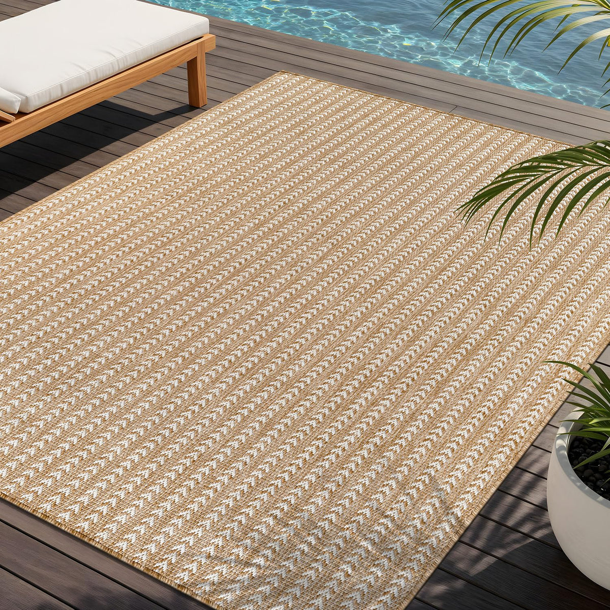 Washable Outdoor Rug 8x10 Modern Area Rugs Outdoor Carpets Bordered Pattern Non Shedding Waterproof Easy Clean Patio Deck Porch Living Room Bedroom Garden RV (8 X 10 Blue)