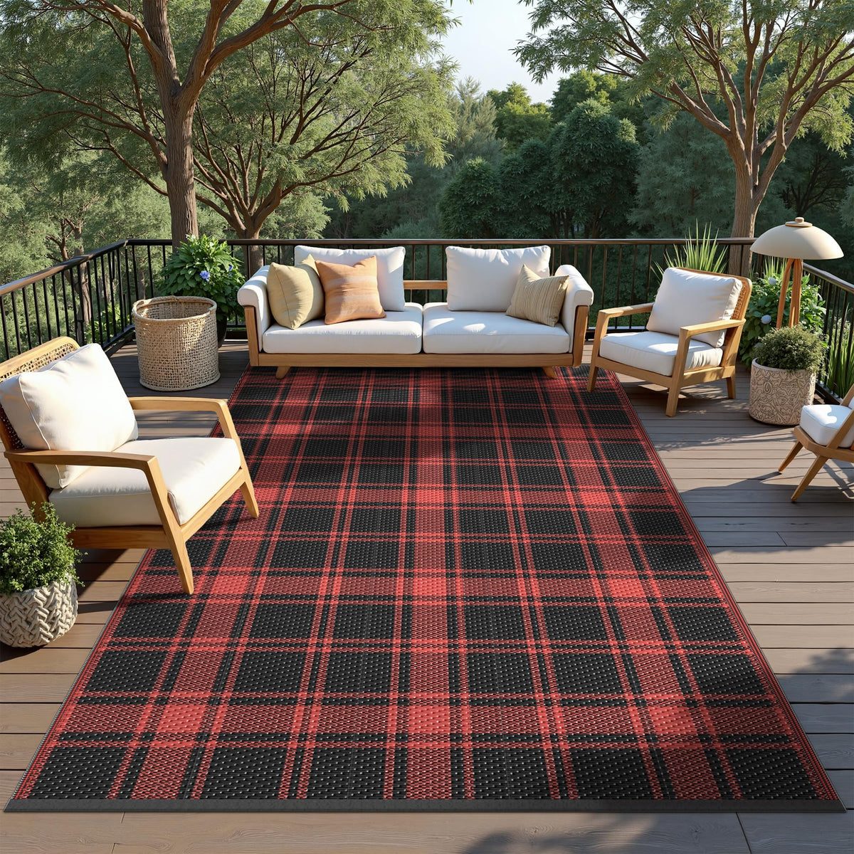 GENIMO Outdoor Rug, Waterproof Plastic Rugs for Patio, 5'x8' Black Grey