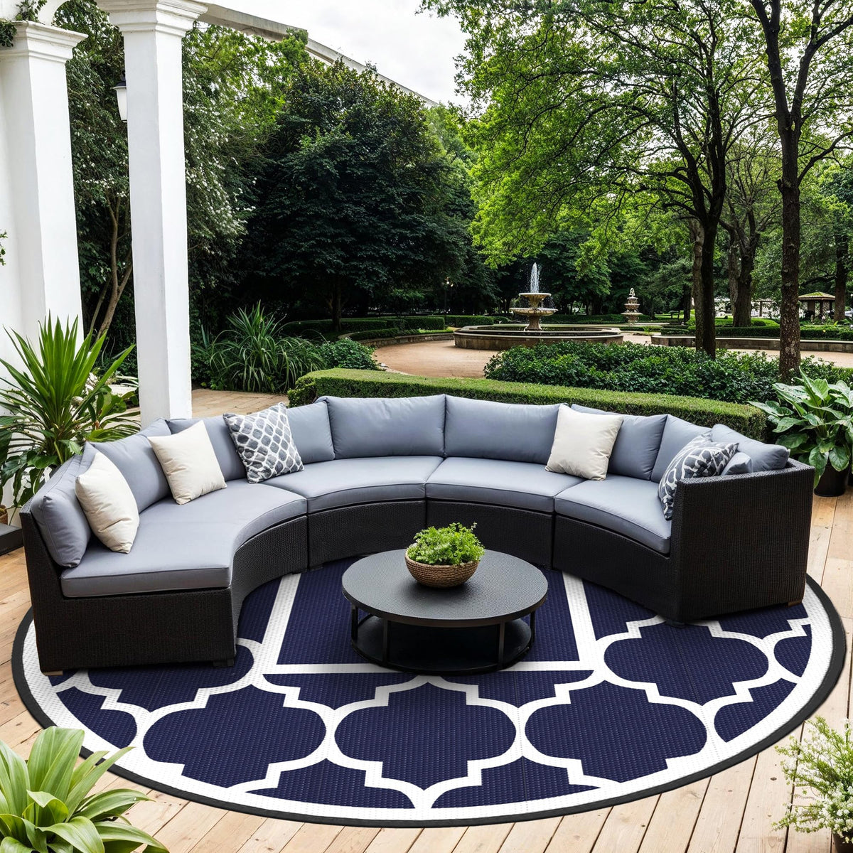 GENIMO Outdoor Rug, Waterproof Plastic Rugs for Patio, 5'x8' Blue White