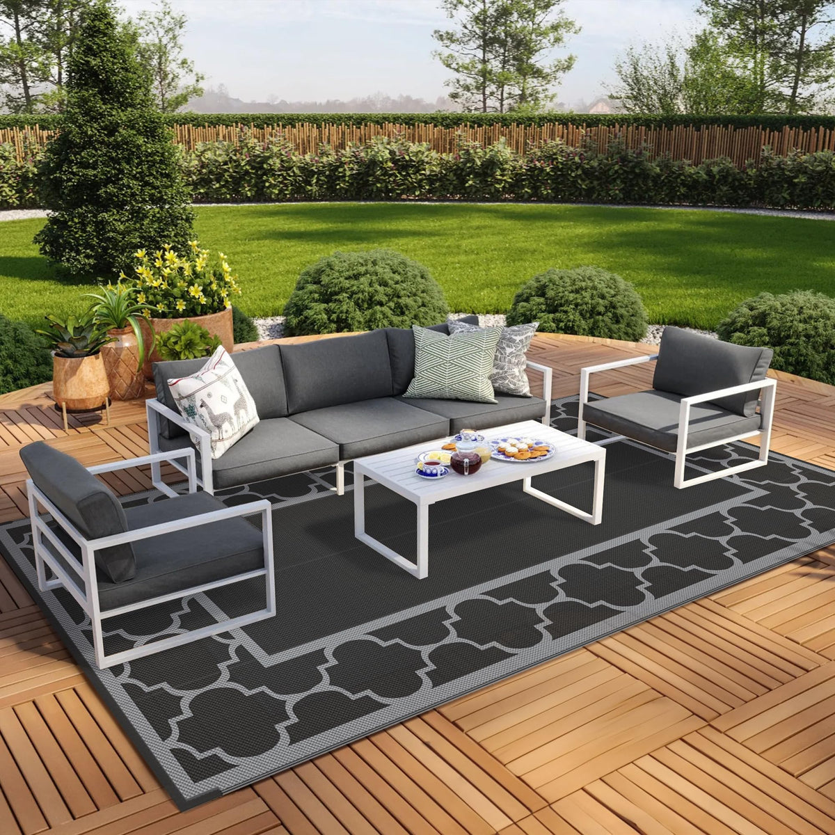 GENIMO Outdoor Rug, Waterproof Plastic Rugs for Patio, 5'x8' Blue White